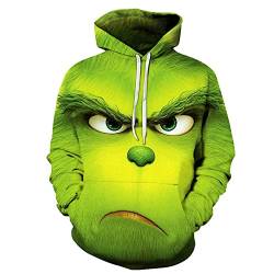 Halloween Weihnachten Grün Pelz Monster Grinch 3D Pullover Digitaldruck Hoodie, C, XXL von Baruler