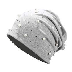 Dasongff Slouch Beanie mit Perlen mit Edler Strass-Nieten Applikation feinem und leichten Jersey Unisex Damen Mütze Haube Boho Bini Mädchen Einheitsgröße von Baseball Dasongff