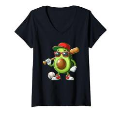 Damen Avocado Sunglasses Playing Baseball Funny Fruit Sport Player T-Shirt mit V-Ausschnitt von Baseball Vacations Costume
