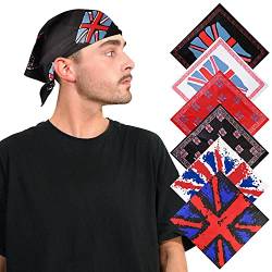 Bandana mit Union Jack-Motiv, 100 % Baumwolle, für Olympische Sportarten, Biker, Kopfbedeckung, Schal und Taschentuch Gr. Einheitsgröße, 6 Stück UK-Kombination von Basic Sense