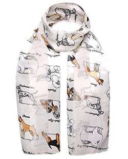 BasicSense Hunde-Print Schal für Frauen, leicht, Satin, seidig gestreift, elfenbeinfarben, One size von Basic Sense