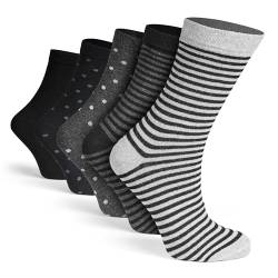Basic Treasure 10 PAAR Damen Socken mit Streifen und Punkte | Bunte Damensocken | Ringelsocken | Mehrfarbig Blau, Grau, Schwarz mit Mustern von Basic Treasure