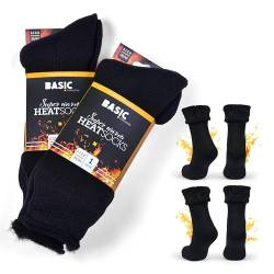 Basic Treasure 2 Paar Winter Thermosocken Ultra Warm, Dicke Weiche Winter Socken mit Vollplüsch, Damen und Herren (DE/NL/SE/PL, Numerisch, 39, 42, Regular, Regular, Schwarz) von Basic Treasure