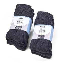 Basic Treasure 6 Paar Wollsocken, Weiche & Warme Wandersocken, Wolle Socken, Wool Socks, Trekking, Funktionssocken, Wintersocken (39/42, Schwarz) von Basic Treasure