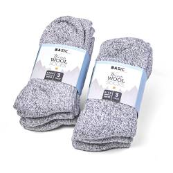 Basic Treasure 6 Paar Wollsocken, Weiche & Warme Wandersocken, Wolle Socken, Wool Socks, Trekking, Funktionssocken, Wintersocken (43/46, Grau) von Basic Treasure