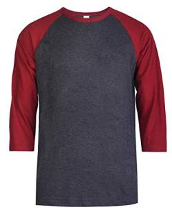 Herren 3/4 Ärmel Baseball Shirt - Baumwolle Casual Jersey Shirts Tee Raglan, Burgunderrot/Anthrazit, 3X-Groß von BasicList