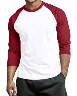 Herren 3/4 Ärmel Baseballshirt - Baumwolle Casual Jersey Shirts Tee Raglan, Burgunderrot / Weiß, Mittel von BasicList