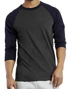 Herren 3/4 Ärmel Baseballshirt - Baumwolle Casual Jersey Shirts Tee Raglan, Marineblau/Anthrazit, L von BasicList