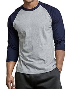 Herren 3/4 Ärmel Baseballshirt - Baumwolle Casual Jersey Shirts Tee Raglan, Marineblau/Hellgrau, 3X-Groß von BasicList