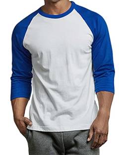 Herren 3/4 Ärmel Baseballshirt - Baumwolle Casual Jersey Shirts Tee Raglan, Royal / Weiß, L von BasicList