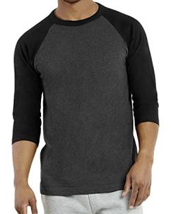 Herren 3/4 Ärmel Baseballshirt - Baumwolle Casual Jersey Shirts Tee Raglan, Schwarz / Charcoal Gray, L von BasicList