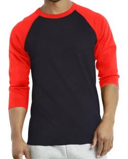 Herren 3/4 Ärmel Baseballshirt - Baumwolle Casual Jersey Shirts Tee Raglan, rot / schwarz, Klein von BasicList