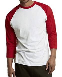Herren 3/4 Ärmel Baseballshirt - Baumwolle Casual Jersey Shirts Tee Raglan, rot / weiß, XL von BasicList