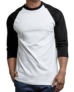 Herren 3/4 Ärmel Baseballshirt - Baumwolle Casual Jersey Shirts Tee Raglan, schwarz / weiß, XL von BasicList