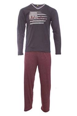 Herren Pyjama Adventure Schlafanzug Baumwolle Langarm V-Kragen XL 56/58 von BasicTanklay