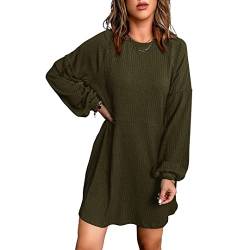 Basicspace Armeegrün Damenkleider Lässiges Langarmkleid Puffärmel Strickkleid mit Taschen Kleider für Damen Party(S,Armeegrün) von Basicspace