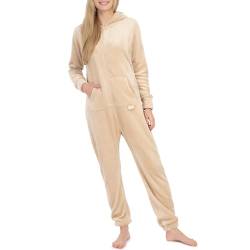 Basisstoff Kitten Damen Jumpsuit Teddy Fleece Beige Gr. M von Basisstoff