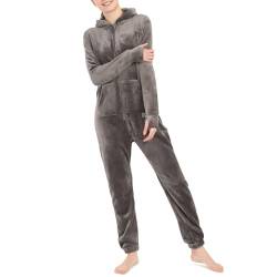 Basisstoff Kitten Damen Jumpsuit Teddy Fleece Dunkelgrau Gr. M von Basisstoff