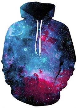 Basoteeuo 3D Druck Hoodie für Männer und Frauen Pullover Sweatshirts Galaxy Weihnachten Zipper - Blau - Klein von Basoteeuo