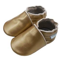 Basrakids Krabbelschuhe Baby Lauflernschuhe Hausschuhe Jungen Mädchen -Weiche Leder Babyhausschuhe Rutschfeste Wildledersohlen Lederschuhe Kleinkind Gold-A1 (S, 18/19EU) von Basrakids