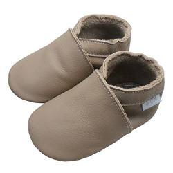 Basrakids Krabbelschuhe Baby Lauflernschuhe Hausschuhe Jungen Mädchen -Weiche Leder Babyhausschuhe Rutschfeste Wildledersohlen Lederschuhe Kleinkind Hellbraun-A1(XL, 24/25EU) von Basrakids