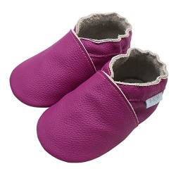 Basrakids Krabbelschuhe Baby Lauflernschuhe Hausschuhe Jungen Mädchen -Weiche Leder Babyhausschuhe Rutschfeste Wildledersohlen Lederschuhe Kleinkind Rosarot-A1(L, 22/23EU) von Basrakids