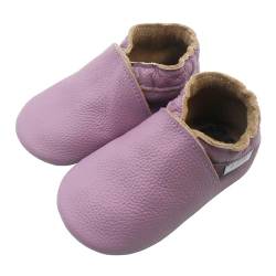 Basrakids Krabbelschuhe Baby Lauflernschuhe Hausschuhe Jungen Mädchen -Weiche Leder Babyhausschuhe rutschfeste Wildledersohlen Lederschuhe Kleinkind (20-21EU, Hellviolett) von Basrakids