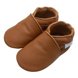 Basrakids Krabbelschuhe Baby Lauflernschuhe Hausschuhe Jungen Mädchen -Weiche Leder Babyhausschuhe rutschfeste Wildledersohlen Lederschuhe Kleinkind Braun-A1(L, 22/23EU) von Basrakids