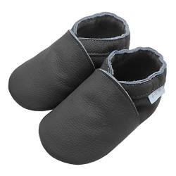 Basrakids Krabbelschuhe Baby Lauflernschuhe Hausschuhe Jungen Mädchen -Weiche Leder Babyhausschuhe rutschfeste Wildledersohlen Lederschuhe Kleinkind Dunkelgrau-A1(S, 18/19EU) von Basrakids