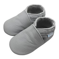 Basrakids Krabbelschuhe Baby Lauflernschuhe Hausschuhe Jungen Mädchen -Weiche Leder Babyhausschuhe rutschfeste Wildledersohlen Lederschuhe Kleinkind Hellgrau-A1(M, 20/21EU) von Basrakids