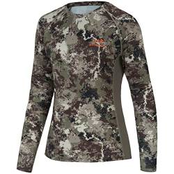 BASSDASH Damen Camo Jagd Shirt Langarm UPF 50+ Sonnenschutz Performance Tee Angeln Wandern, Grunge, Camouflage, Groß von Bassdash