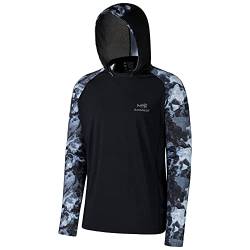 Bassdash Herren UPF 50 Sonnenschutz UV-Schutz Kapuzenpullover Funktion Hoodie Langarm Angeln Shirt Camo,5X-Large,Schwarz/Splash Schwarz von Bassdash