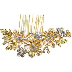 Bassulouda Brautkamm Hochzeit Vintage Imitation Kristall Haarnadeln Promo Gold Silber Blumen Muster Haarschmuck Broschen Damen Gold von Bassulouda