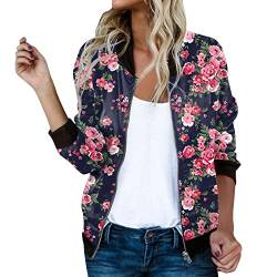 Bastwahl Bomberjacke Damen Blumenmuster Coat Sommer Reißverschluss Herbst Frühling Jacket Mädchen Sommerjacke Kurz Outwear College Jacke leichte Pilotenjacke Langarm Fliegerjacke Pilotenjacke von Bastwahl