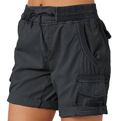 Damen Shorts Sommer Outdoor Wandern Shorts Tunnelzug Elastische Stoffhose Hotpants Baumwolle Leinen Strand Shorts mit Taschen Multi Hoch Tailliert Freizeithose von Bastwahl