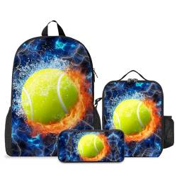 3-teiliges Rucksack mit Lunchbox, Federmäppchen-Set für Jungen und Mädchen, Büchertasche, Schultasche, Lunchtasche für Kinder, Mittelschule, Grundschule, (Tennisblau) von Batantec