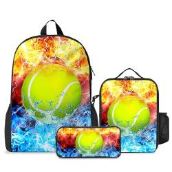 3-teiliges Rucksack mit Lunchbox, Federmäppchen-Set für Jungen und Mädchen, Büchertasche, Schultasche, Lunchtasche für Kinder, Mittelschule, Grundschule (Tennisfeuer) von Batantec