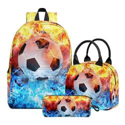 Batantec 3 x Rucksack mit Lunchtasche für Mädchen und Jungen (Feuerfußball) von Batantec