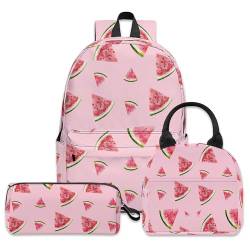 Batantec 3 x Rucksack mit Lunchtasche für Mädchen und Jungen (Wassermelonen-Rosa) von Batantec