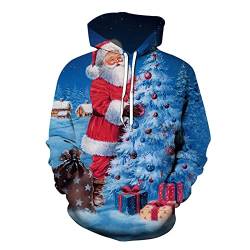 Batnott Herren Weihnachtspullover Männer Weihnachten Weihnachtsmann Druck Langarm Kapuzenshirt Hoodie Christmas Xmas Oversize Große Größen übergröße 3XL 4XL 5XL XXXXXL Rot Blau von Batnott