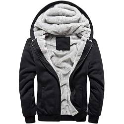 Batnott Mens Hoodie Winter warme Fleece Zipper Sweater Männe Jacke Outwear Mit Kapuze Mantel Outdoor Sweatjacke Jacke Herren Schwarz mit Fell von Batnott