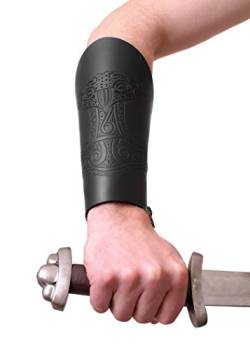 Battle-Merchant Armstulpe aus Leder mit geprägtem Thorshammer, schwarz - Armschützer LARP Mittelalter Wikinger Größe Paar von Battle-Merchant