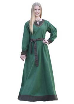 Battle-Merchant Langarm Mittelalter Kleid Jona mit Gürtel für Damen aus Baumwolle | LARP Wikingerkleid als Verkleidung und Kostüm(Grün, M) von Battle-Merchant