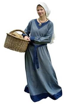 Battle-Merchant Langarm Mittelalter Kleid Jona mit Gürtel für Damen aus Baumwolle | LARP Wikingerkleid als Verkleidung und Kostüm (Blaugrau/Blau, L) von Battle-Merchant