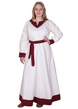 Battle-Merchant Langarm Mittelalter Kleid Jona mit Gürtel für Damen aus Baumwolle | LARP Wikingerkleid als Verkleidung und Kostüm (Natur/Weinrot, M) von Battle-Merchant