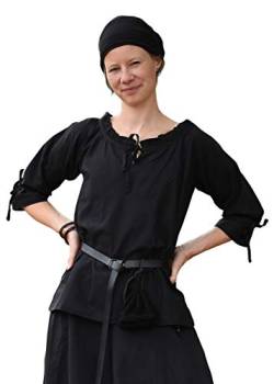 Battle-Merchant Mittelalter Bluse Birga | LARP Bluse aus Baumwolle mit 3/4 Arm | Mittelalter Kleidung für Damen (Schwarz/L) von Battle-Merchant