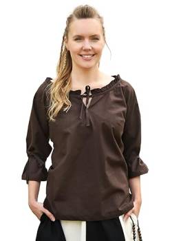 Battle-Merchant Mittelalter Bluse | LARP Bluse aus Baumwolle mit 3/4 Arm | Mittelalter Kleidung für Damen (L, Braun) von Battle-Merchant