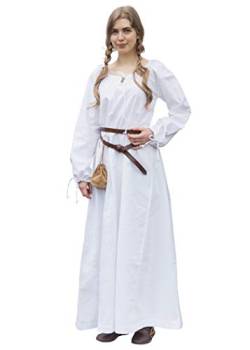 Battle-Merchant Mittelalter Kleid Ana Damen | Wikinger Kostüm Langarm bodenlang Baumwolle | LARP Gewandung (Weiß, XXL) von Battle-Merchant