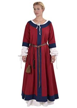 Battle-Merchant Mittelalter Kleid Gudrun lang für Damen aus Baumwolle Mittelalter Kleidung Wikinger LARP Mittelalterkleid, M, Rot/Blau von Battle-Merchant