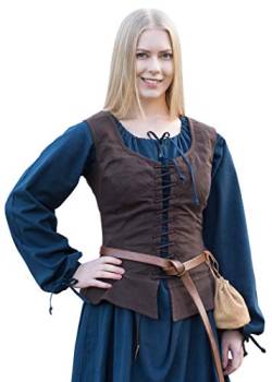 Battle-Merchant Mittelalter Korsage Tilda | Trachtenweste mit Breiten Trägern aus Baumwolle | Spätmittelalter LARP Gewandung als Kostüm oder Tracht | Schwarz oder Braun Größen S-XXL (Braun, S) von Battle-Merchant